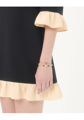 Valentino Garavani Vlogo Signature Metal, Pearl And Knurled Glass Bracelet Woman GOLD M