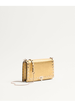 Valentino Garavani Rockstud Mini Calfskin Bag With Chain In Laminated Grainy Calfskin Woman ANTIQUE BRASS UNI