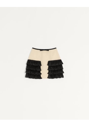 Valentino Short Skirt In Plain Wool Tweed Woman ALMOND/BLACK 36