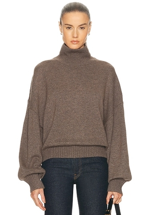 EAVES Ellara Oversized Knit Mock Neck in Dark Taupe - Taupe. Size L (also in M, S, XL, XS, XXS).