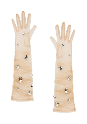 David Koma All Over Crystal Embroidered Gloves in Beige & Silver - Beige. Size S (also in ).