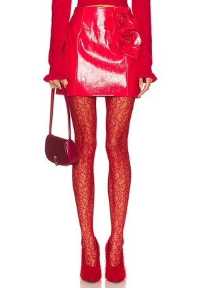 AKNVAS Liva Vegan Leather Rose Skirt in Red - Red. Size 10 (also in 6, 8).