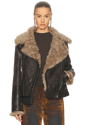 Acne Studios Luxy Shearling Jacket in Dark Grey - Charcoal. Size 38 (also in 34, 40, 42).