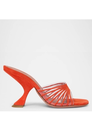 Amina Muaddi Mookie Suede PVC Comma-Heel Mules