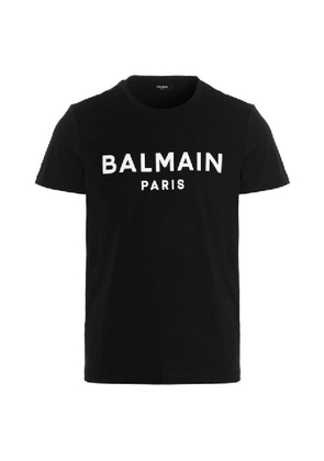 Balmain Flock Logo Print Cotton T Shirt