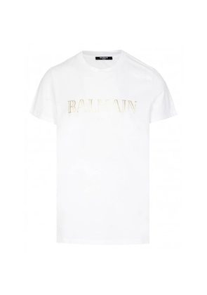 Balmain Metallic Logo Print Cotton T Shirt