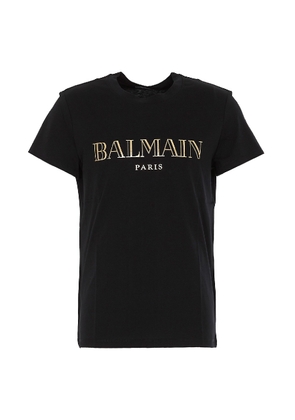 Balmain Logo Embossed Cotton T Shirt