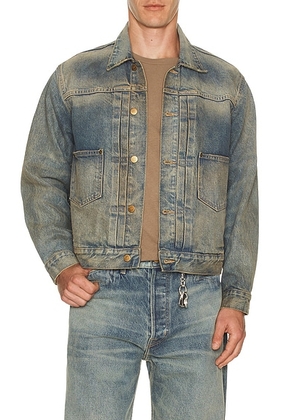 Brain Dead 1 4.75oz Denim Trucker Jacket in Washed Indigo - Blue. Size XL/1X (also in M, S).