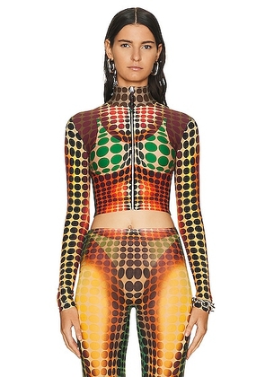 Jean Paul Gaultier High Neck Long Sleeve Top in Orange  Blue  & Brown - Orange. Size L (also in M, S, XS).