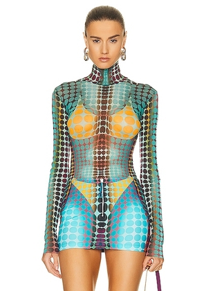 Jean Paul Gaultier High Neck Long Sleeve Top in Blue  Purple  & Yellow - Multi. Size M (also in L, S, XL, XS, XXL, XXS).