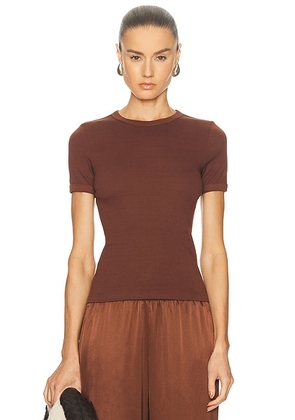 Enza Costa Supima Cotton New Classic Short Sleeve Teein Nutmeg in Nutmeg - Brown. Size L (also in M, S, XL, XS).