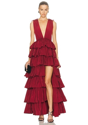AKNVAS Henriette Ruffle Gown in in Burgundy - Burgundy. Size 0 (also in 4, 6).