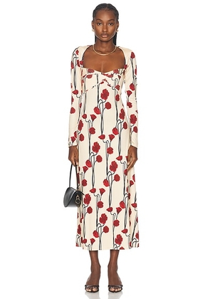 Johanna Ortiz Scarlet Letter Ankle Dress in Papaver Somniferum  Ecru  Red  & Black - Cream. Size 2 (also in ).