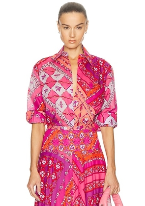 Emilio Pucci Long Sleeve Button Up Top in Corallo & Fuxia - Pink. Size L (also in S, XS).
