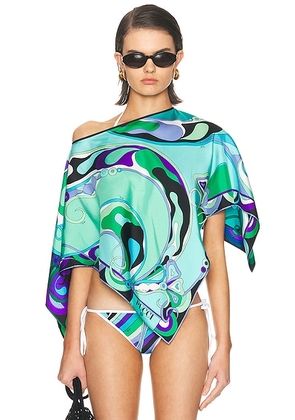 Emilio Pucci Short Sleeve Blouse in Verde & Smeraldo - Teal,Purple. Size all.