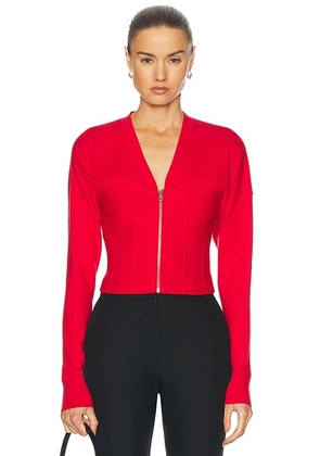 Fleur du mal Knit Zip Bustier Cardigan in Rouge - Red. Size S (also in XS).