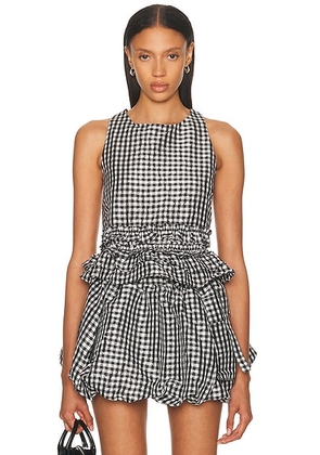 Ganni Check Open Back Frill Top in Black - Black. Size 32 (also in 34, 36, 38).