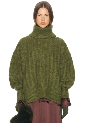 Helsa Claudiya Cable Turtleneck in Forest Green - Green. Size L (also in M, S, XL, XS, XXS).