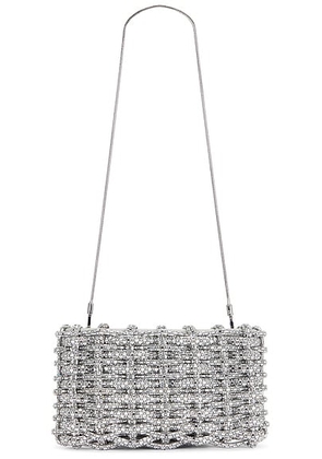 SIMKHAI Morgan Woven Rhinestone Clutch in Silver - Metallic Silver. Size all.