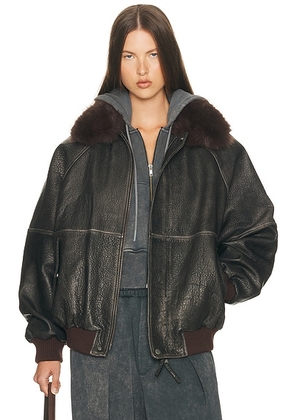 Helsa The Oversized Leather Bomber With Faux Fur Collar in Black - Black. Size L (also in M, S, XS, XXS).