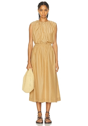 Loulou de Saison Aphrodite Long Sleeveless Dress With Gathers in Dune - Tan. Size S (also in ).