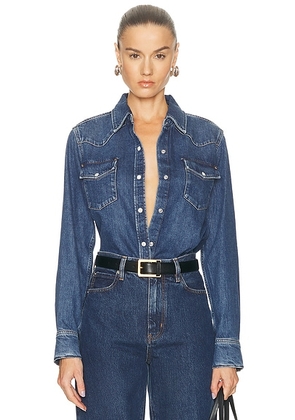 FRAME Classic Shirt in Morgan - Blue. Size L (also in M, S, XL, XS).