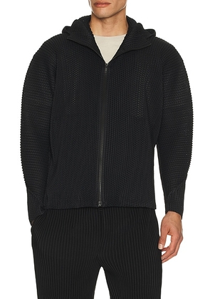 Homme Plisse Issey Miyake Wickerwork Mesh Full Zip Hooded Jacket in Black - Black. Size 2 (also in 3, 4).