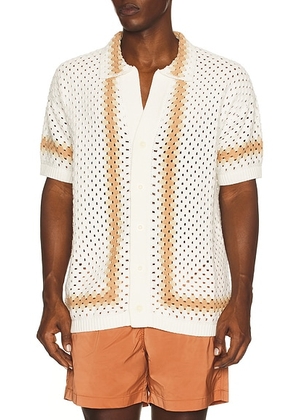 Frescobol Carioca Marques Crochet Cardigan Shirt in Ivory - White. Size L (also in M, XL/1X, XXL/2X).