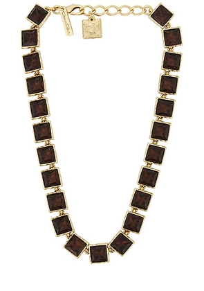 Oscar de la Renta Tennis Necklace in Smoky Quartz - Metallic Gold. Size all.