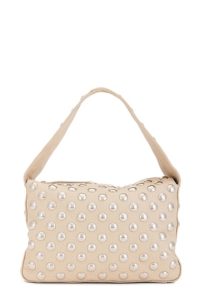 KHAITE Elena Silver Stud Shoulder Bag in Dark Ivory - Ivory. Size all.