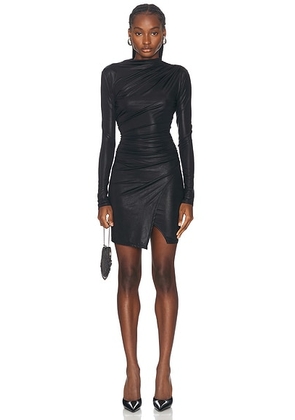 Lapointe Coated Jersey Draped Mini Dress in Black - Black. Size L (also in ).