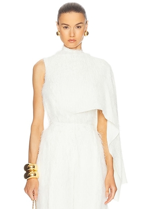 Oscar de la Renta One Shoulder Fringe Top in Ivory - Ivory. Size 0 (also in ).