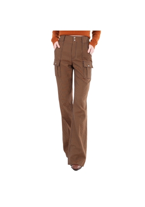 Chloe Ladies In Houndstooth Cotton Wool High-rise Flared Trousers, Brand Size 36 (US Size 4)