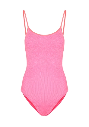 Hunza G - Pamela Seersucker Swimsuit, Pink, One Size, Square-neck, Low Back, Hand Wash, Hunza G Pamela Swimsuit
