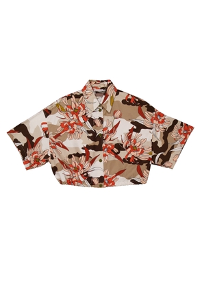 Moncler Floral-Print Cropped Shirt, Brand Size 42 ( US Size 4 )