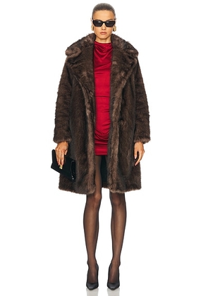 NOUR HAMMOUR Evita Faux Fur Coat in Brunette - Brown. Size 38 (also in 40, 42).