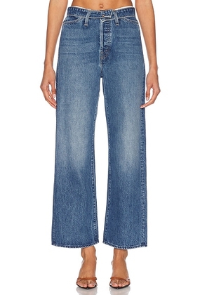 MOTHER The Fold Over Dodger Ankle Jeans in No Shirt  No Shoes  No Service - Blue. Size 25 (also in 26, 27, 28, 30, 34).