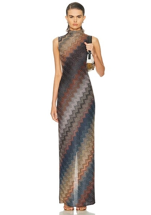 Missoni Sleeveless Long Dress in Blue Tones On Dark Base - Grey. Size 36 (also in ).