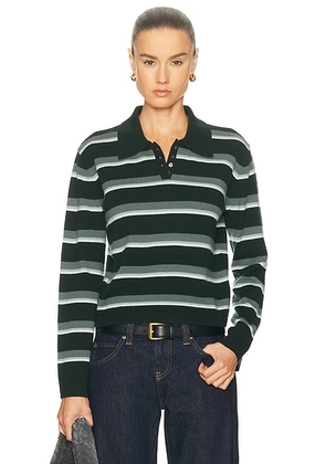 LESET Zoe Stripe Polo Top in Forest Stripe - Dark Green. Size M (also in S, XS).