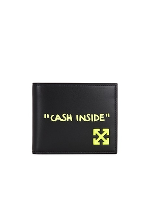 OFF-WHITE Jitney Quote Bifold Wallet in Black & Yellow - Black. Size all.