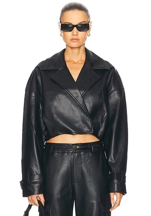 SEROYA Koda Vegan Leather Cropped Trench in Black - Black. Size XL (also in ).
