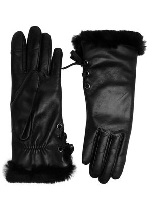 Agnelle Aliette Faux Fur-trimmed Leather Gloves - Black - 6.5 (S)