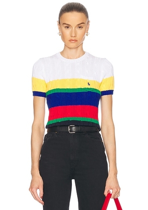 Polo Ralph Lauren Striped Cable Short-sleeve Sweater in Blue Saturn Multi - White,Blue. Size XS (also in ).
