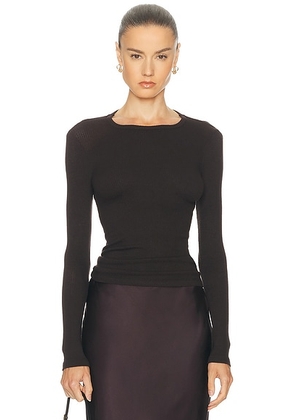 SABLYN Quincy Long Sleeve Fitted Crewneck Tee in Oak Tree - Chocolate. Size XS (also in L, M).