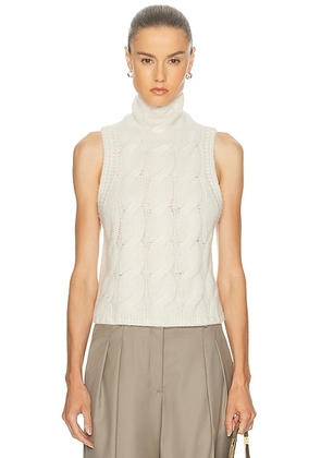 SABLYN Salvia Sleeveless Cable Turtleneck Sweater in Gardenia - White. Size L (also in M, S).