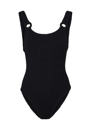 Hunza G - Domino Seersucker Swimsuit, Black, One Size, Scoop-neck, Elasticated, Hand Wash, Hunza G Domino Black