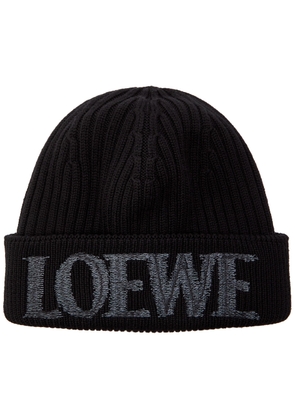 Loewe Logo-embroidered Wool Beanie - Black - One Size