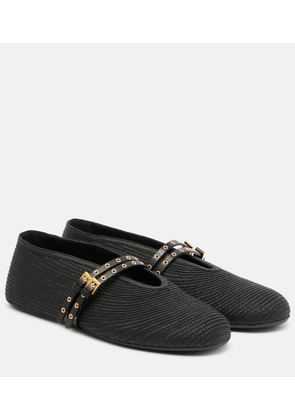 Alaia Leather-trimmed ballet flats