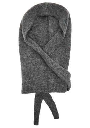 Ganni Logo-embroidered Brushed Wool-blend Balaclava - Grey - One Size