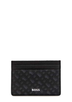 Boss Monogram Saffiano Leather Card Holder - Black - One Size